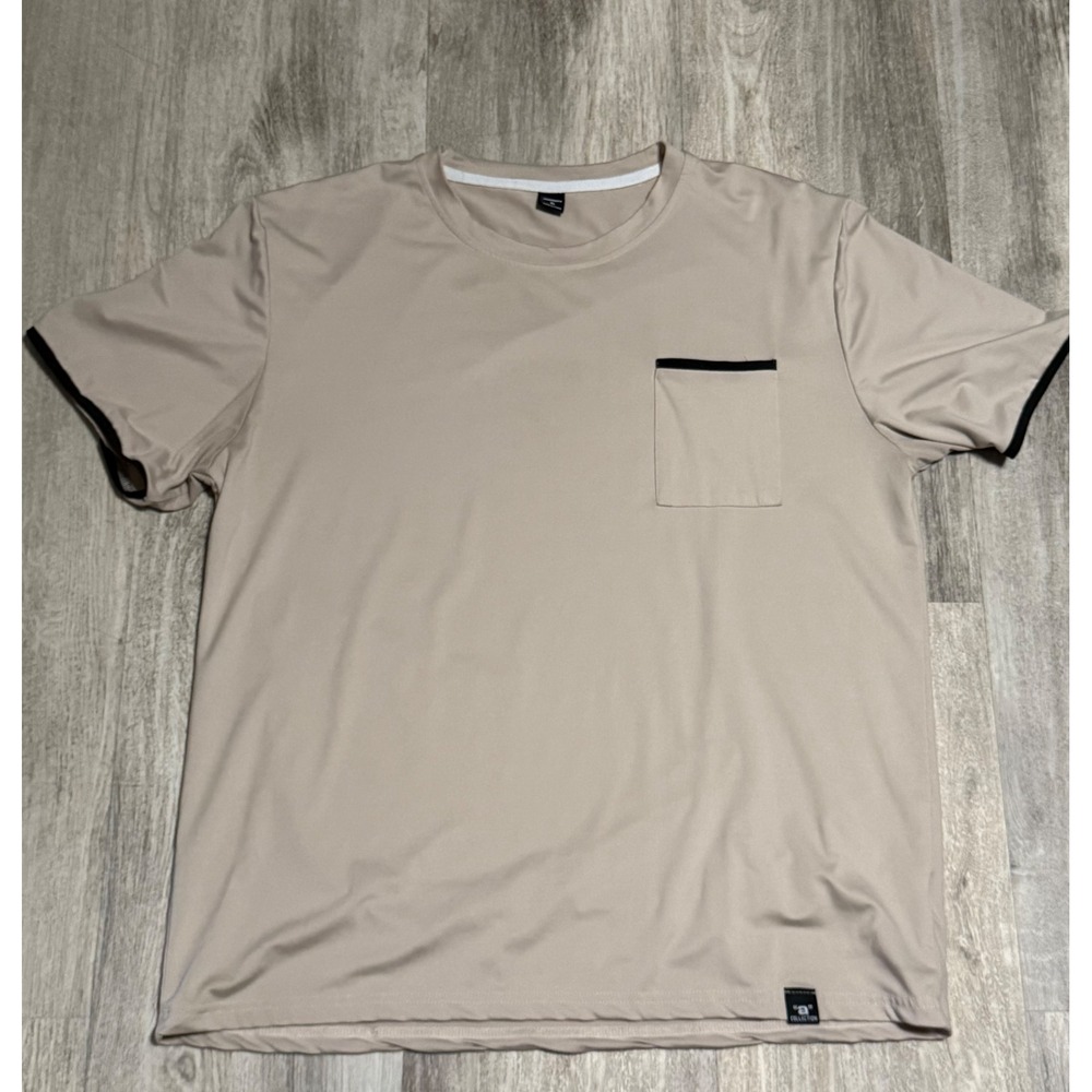 Manfinity Mens XL T-Shirt Beige Crew Neck‎ Short Sleeve Casual Pocket Tee